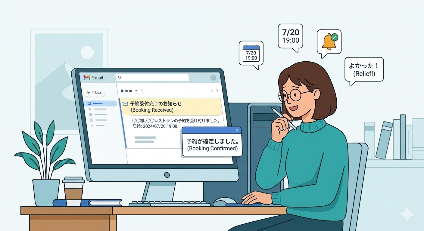 予約受付完了の案内を確認する画面